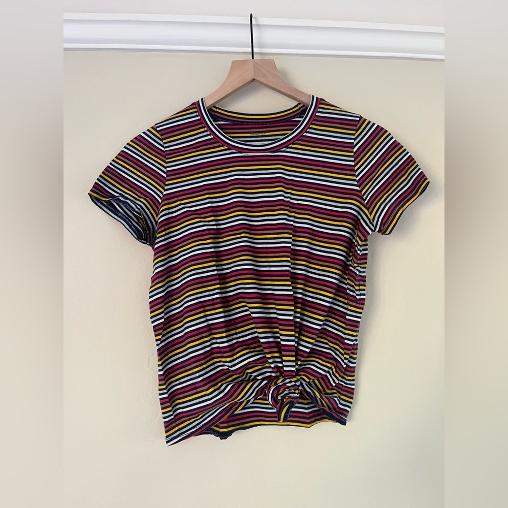 Madewell Rainbow Striped Crewneck with Knot Tie